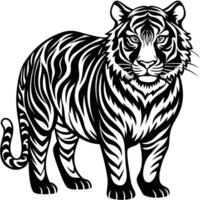 a tiger is standing in a black and white design vector