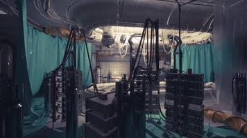 Futuristic lab with advanced tech in a dimly lit setting video