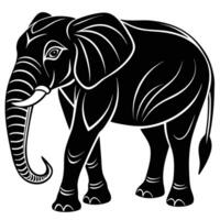 an elephant is standing in a black and white drawing vector