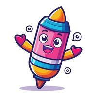 crayon happy cartoon character with arms up and smiling vector