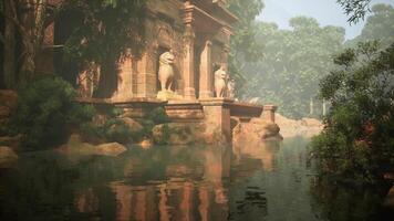Pond With Statues in Ancient Cambodia Temple video