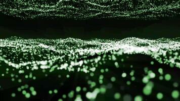 A green abstract glowing energy field of particles from both sides moves towards the camera and the stars above. Background video