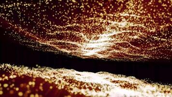 A golden abstract glowing energy field of particles from both sides moves towards the camera and the stars above. Background video