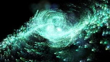 The birth of a galaxy. Many small luminous sadat particles form a single space video
