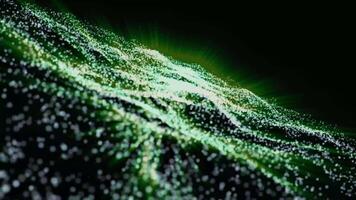 Lime abstract energy fields made of particles moving towards the camera. video
