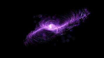 The birth of a galaxy. Many small glowing pink particles move in a circle forming a single space video