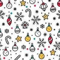 christmas seamless pattern with snowflakes, balls and other items vector