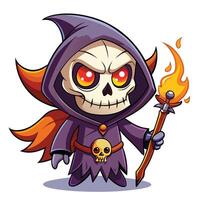 cartoon grim reaper holding a torch and a skull vector