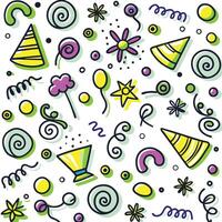 a colorful pattern with party items vector
