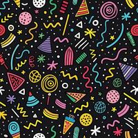 a colorful pattern with party items on black vector