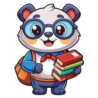 panda with glasses and books vector