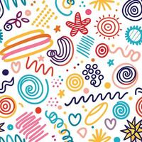 seamless pattern with colorful doodles and swirls vector