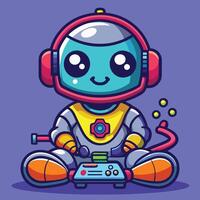 cartoon robot playing game vector