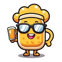 cheesy beer mug character with glasses and hat vector
