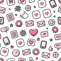 seamless pattern with pink icons and hearts vector