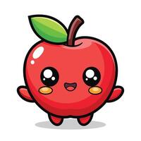 a cartoon red apple with a green leaf vector