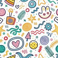 seamless pattern with colorful doodles and icons vector