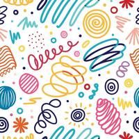 seamless pattern with colorful doodles and scribbles vector