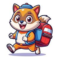 cartoon dog with backpack running vector