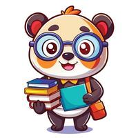 panda with glasses and books vector