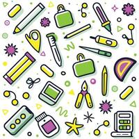 a set of colorful objects including a pencil, a ruler, a pen, a pencil sharpener vector