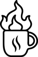 Abstract digital flames forming a glowing hot drink mug vector