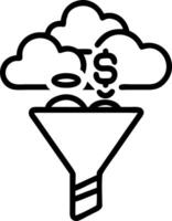 Cloud raining coins into a funnel chart vector