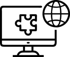 Desktop Monitor with Holographic Puzzle Pieces and Globe vector