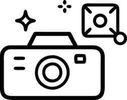 Digital camera with holographic settings display copy space at the top vector