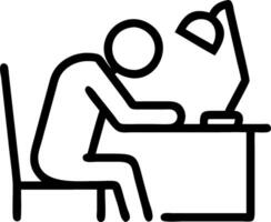 Employee working late in a dimly lit office focused on tasks vector
