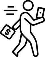 Financial officer walking through an office corridor while checking emails on a smartphone vector