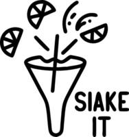 Floating cocktail shaker with citrus slices forming a vibrant splash with Shake It text vector