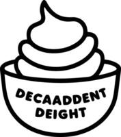 Floating chocolate cup with cocoa powder forming a rich swirl with Decadent Delight text vector