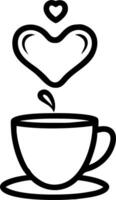 Flying coffee cup with spilling liquid forming a heart with Love in Every Sip text vector