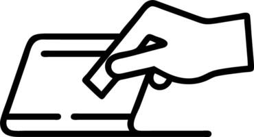 Glossy black credit card being swiped through a reader on a glass counter vector