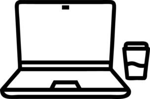 Glossy laptop with holographic coffee cup floating above isolated with copy space vector