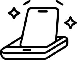 Glossy smartphone on a reflective surface with floating holographic beverage icons and plenty of copy space vector