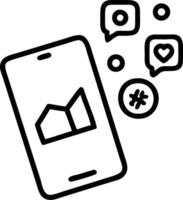 Glossy smartphone with holographic social media icons and analytics vector