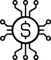 Glowing abstract circuit forming a dollar sign with streaming data vector