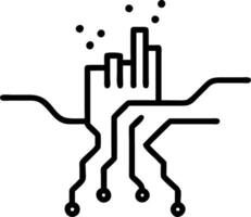 Glowing abstract data streams flowing through a digital cityscape vector