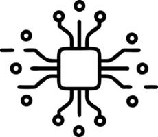 Glowing abstract quantum computer with floating particles vector