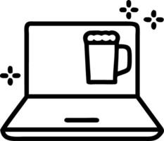 Holographic beer mug floating above a glossy laptop on a white background vector