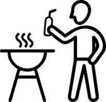 Man enjoying a cold beer while grilling at a backyard barbecue vector