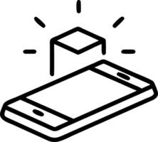 Smartphone with holographic app icons hovering above copy space below vector