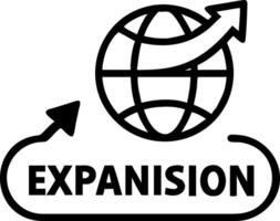 of isolated globe and upward arrow with the word Expansion vector