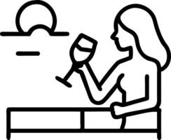 Woman enjoying a glass of wine while watching the sunset from a balcony vector