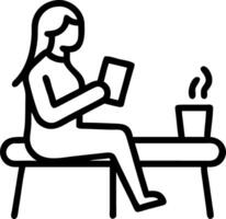 Woman enjoying a cup of tea while reading a book in a quiet park vector