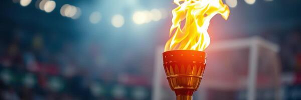 Flame of victory shines brightly at the sporting event during the night, igniting passion and excitement among the crowd photo