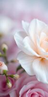 Beautiful white flower with delicate pink buds in a soft floral arrangement at a spring celebration photo