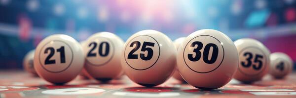 Bingo balls display numbers in a vibrant game hall environment during an exciting game night photo